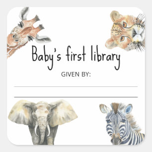 Wilde Safari Dieren - Baby's eerste bibliotheek Vierkante Sticker
