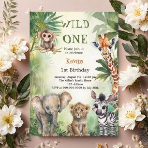 Wilde safari jungle dieren 1e verjaardag kaart
