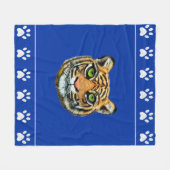 Wilde tijger en poten op blauw fleece deken (Voorkant (Horizontaal))