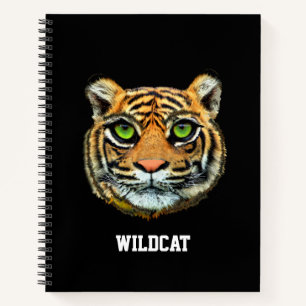 Wilde Tijger Gezicht op Zwart Notitieboek