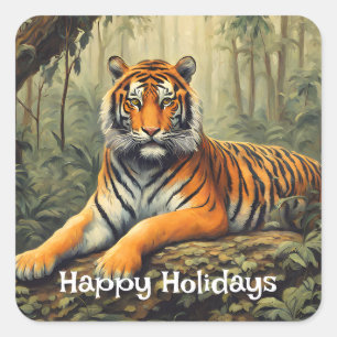 Wilde tijger in het van het tropische woud vierkante sticker