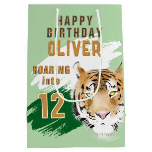 Wilde Tijger Kop Aquarel Verjaardag Medium Cadeauzakje