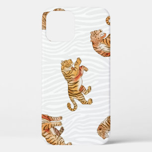 Wilde tijgers: Waterverf dierpatroon. iPhone 12 Hoesje