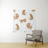 Wilde tijgers: Waterverf dierpatroon. Wandkleed (In situ)