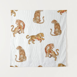 Wilde tijgers: Waterverf dierpatroon. Wandkleed