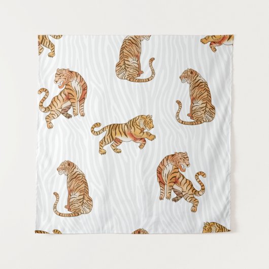 Wilde tijgers: Waterverf dierpatroon. Wandkleed (Voorkant)