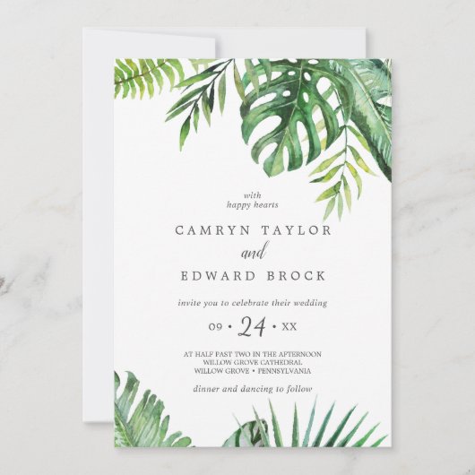 Wilde tropische palm Casual op één bruiloft Kaart (Voorkant)
