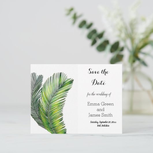 Wilde tropische palm laat Griekenland de datum ops Uitnodiging Briefkaart (Staand voorkant)