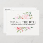 wilde tuin | Pink Flowers BRUILOFT WIJZIG DE DATUM Aankondigingskaart (Voorkant / Achterkant)