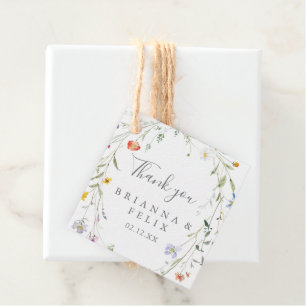 Wilde veelkleurige bloemenbruiloft bedankjes labels