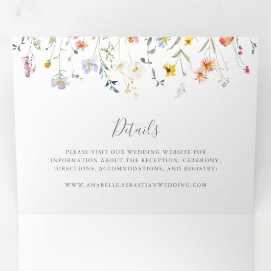 Wilde veelkleurige bloemenbruiloft drieluik uitnodiging (Binnenzijde eerst)
