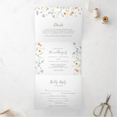 Wilde veelkleurige bloemenbruiloft drieluik uitnodiging (Binnen)