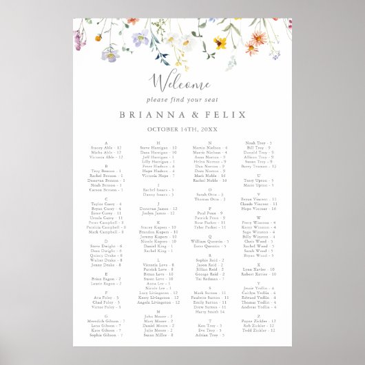 Wilde veelkleurige bloemige alfabetische zitgrafie poster (Voorkant)