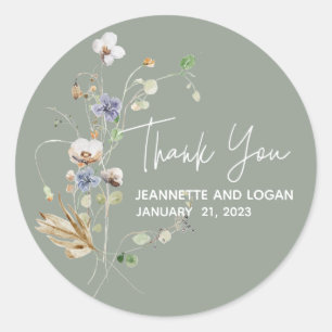 Wilde Veld Bloem Bruiloft Dank je Ronde Sticker