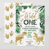 Wilde verjaardagsjongen dinosaurus kaart (Voorkant / Achterkant)