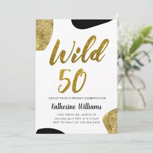 Wilde vijftigtal Gold Pattern Party Invitation (Staand voorkant)