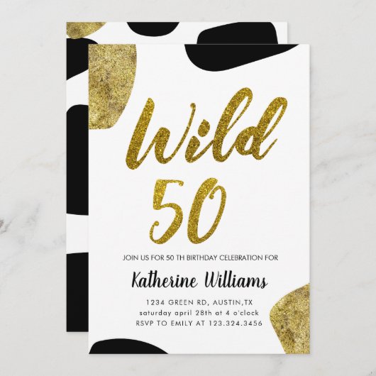 Wilde vijftigtal Gold Pattern Party Invitation (Voorkant / Achterkant)