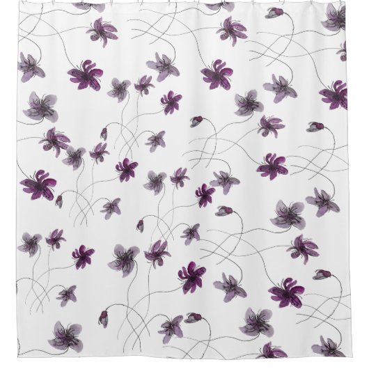 Wilde Violets Waterverf Handgeschilderd Douchegordijn (Voorkant)