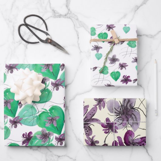 Wilde Violets Waterverf Handgeschilderd Inpakpapier Vel (Voorkant)