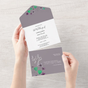 Wilde Viooltjes Aquarel Handgeschilderd All In One Uitnodiging