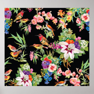 Wilde vogelbloemen: zwart poster