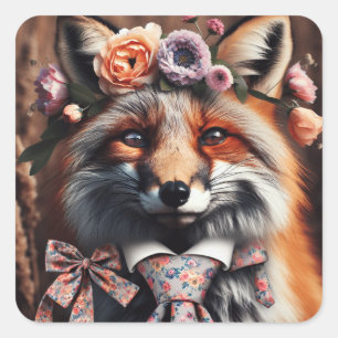 Wilde vos draagt een stropdas schattig vierkante sticker