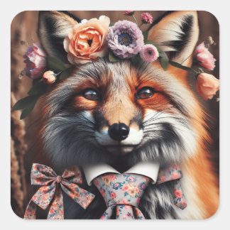 Wilde vos draagt een stropdas schattig vierkante sticker