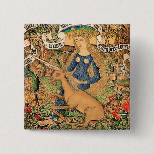 "Wilde vrouw met unicorn" Vierkante Button 5,1 Cm