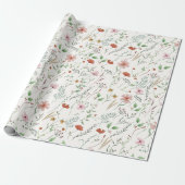 Wilde waterverf boho bloempatroon cadeaupapier (Uitgerold)