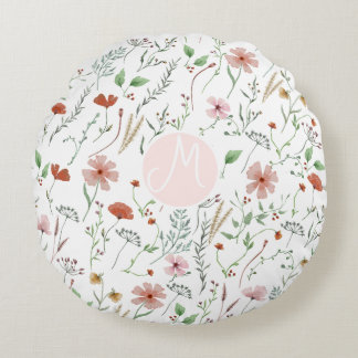Wilde waterverf boho  bloempatroon rond kussen