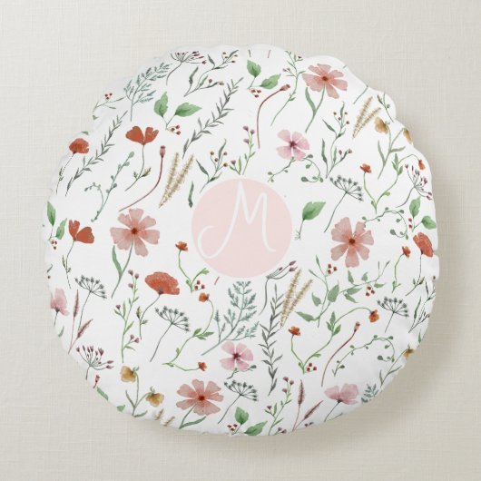 Wilde waterverf boho  bloempatroon rond kussen (Voorkant)