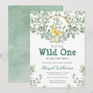 Wilde Waterverf Greenery Chick & Nest Baby shower Kaart