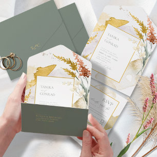 Wilde Waterverf van het Bouw Wedding Gold ID954 All In One Uitnodiging