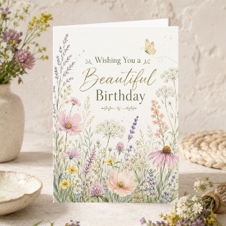 Wilde Weidebloemen Watercolor Verjaardagskaart Vou Kaart
