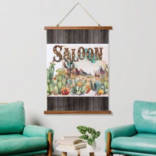 Wilde West-saloon woestijncactus deur vooraan Hangend Wandkleed