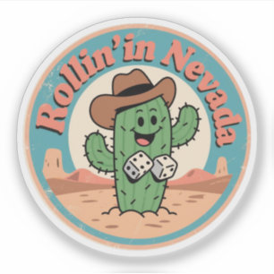 Wilde Westen ontmoet Vegas_ Nevada Cactus Vintage  Sticker