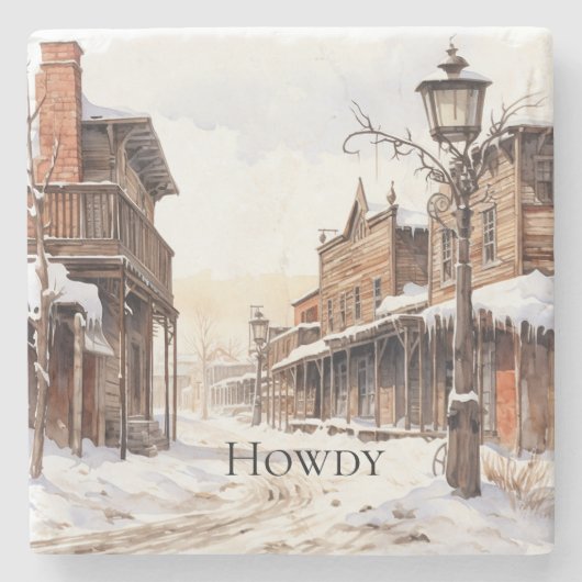 Wilde Westen Winter Stenen Onderzetter (Voorkant)