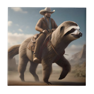 "Wilde Westen Wonders: Cowboy die rijdt op een lui Tegeltje