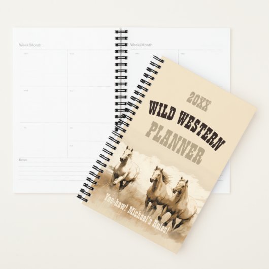 Wilde Western! Horses. Bewerkbare mannen Planner (Display)