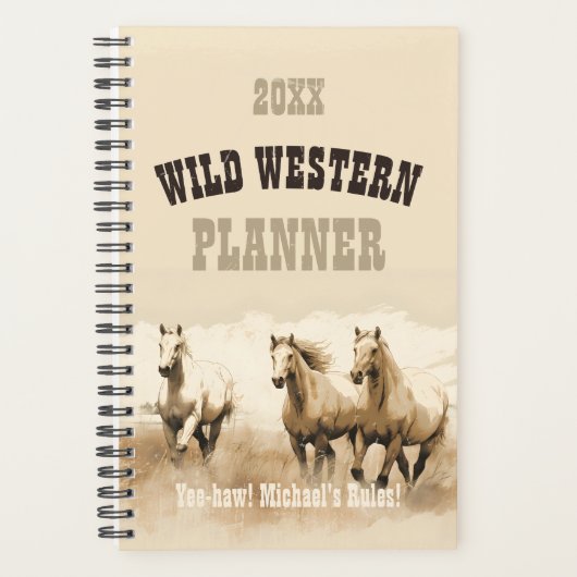 Wilde Western! Horses. Bewerkbare mannen Planner (Voorkant)