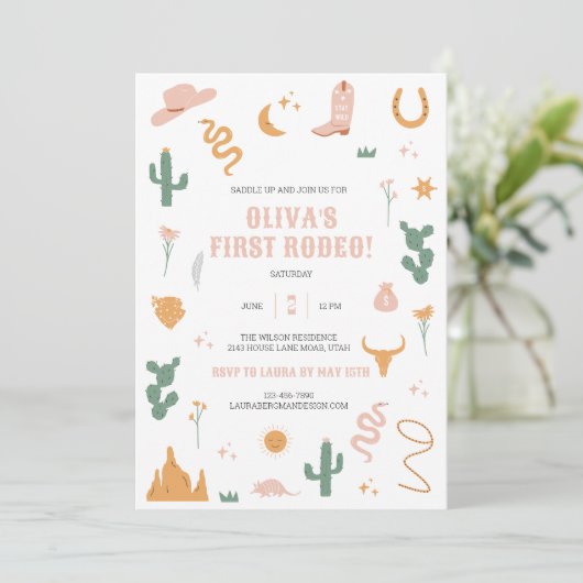Wilde Westerne uitnodiging van eerste verjaardag (Staand voorkant)