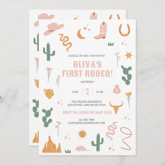 Wilde Westerne uitnodiging van eerste verjaardag (Voorkant / Achterkant)