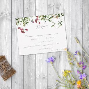 Wilde Whimische Bloemen & Groene Begroeiing RSVP Kaartje
