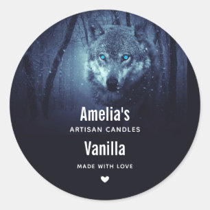Wilde Wolf met Magical Blue Eyes Kandle Business Ronde Sticker