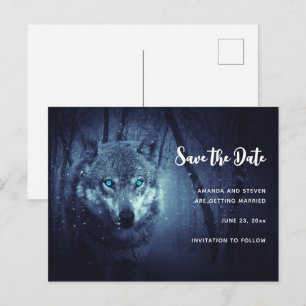 Wilde Wolf met mooie blauwe ogen Sparen de Datum Uitnodiging Briefkaart
