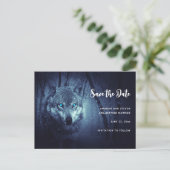 Wilde Wolf met mooie blauwe ogen Sparen de Datum Uitnodiging Briefkaart (Staand voorkant)