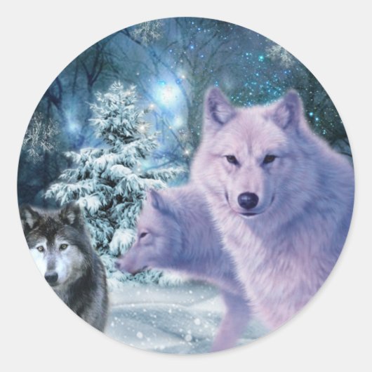 Wilde wolven van Majestic in het bos Ronde Sticker (Voorkant)