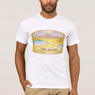 Wilde zalm in een blik t-shirt