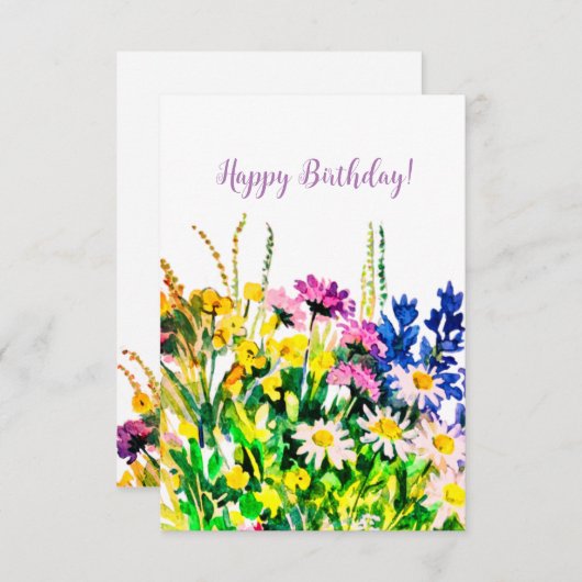 Wilde zomerbloemen Happy Birthday kaart (Voorkant / Achterkant)