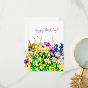 Wilde zomerbloemen Happy Birthday kaart